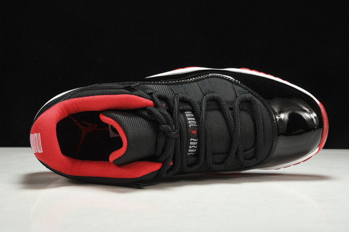 air jordan 11 retro low "bred" black/ red mens 528895-012