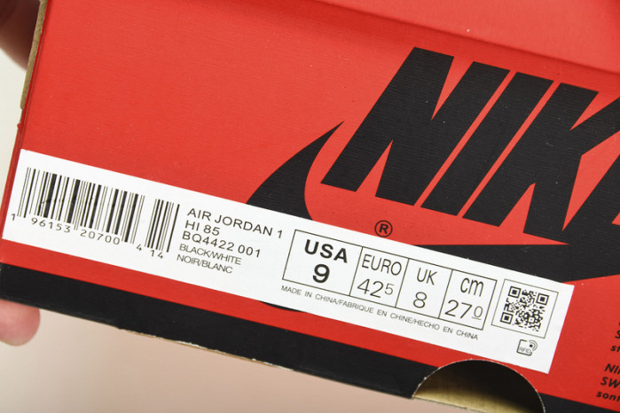 nike air jordan 1 retro high 85 black white bq4422-001